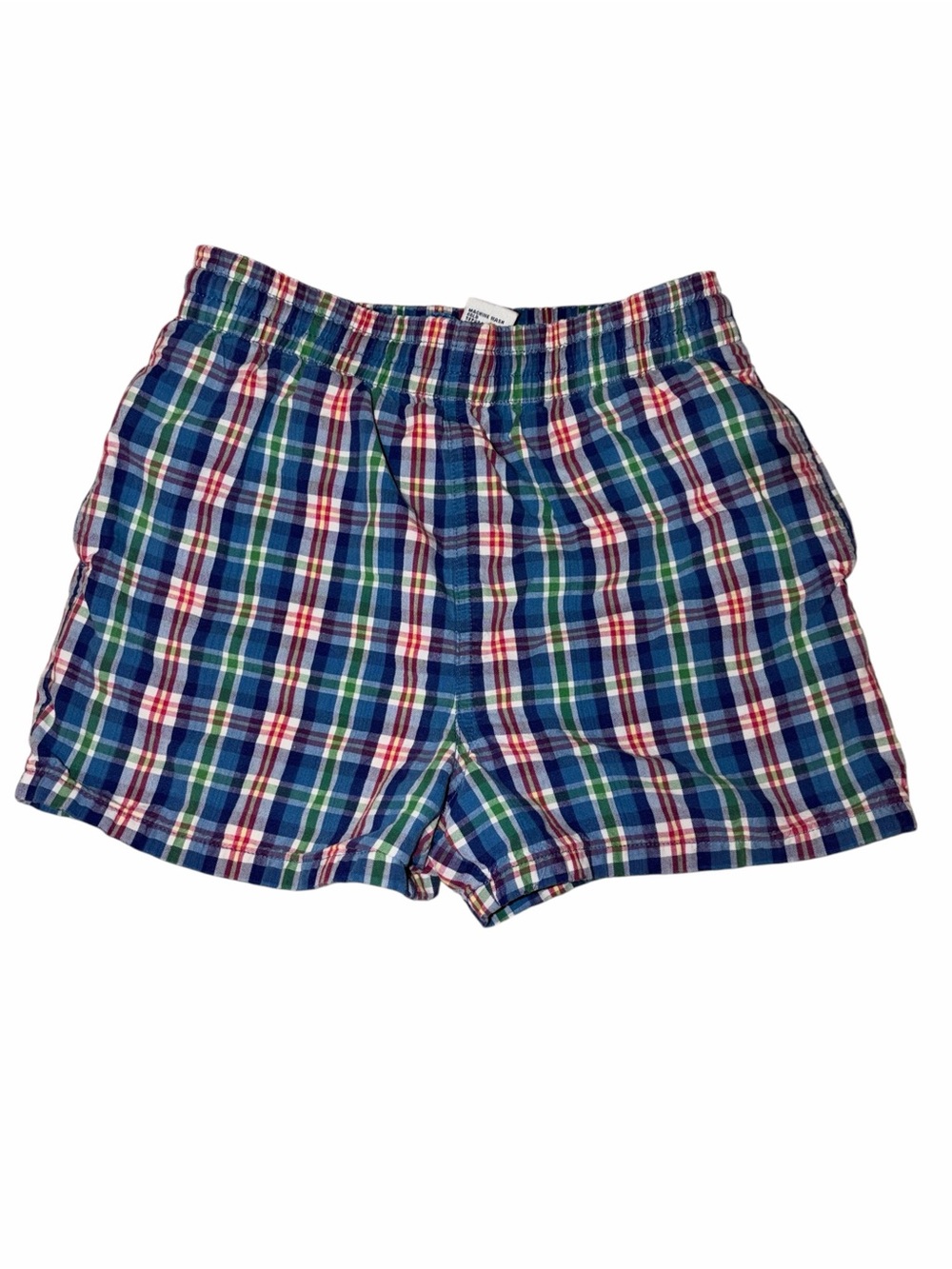 EUC Vintage 80s Gymboree Rainbow Tag Tartan Plaid Pull-on Shorts 3-4T Blue Red